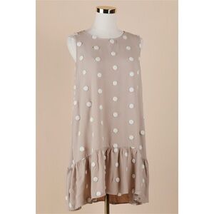 Sz M Altar’d State Beige & White Polka Dot Flounce Swing Dress GUC
